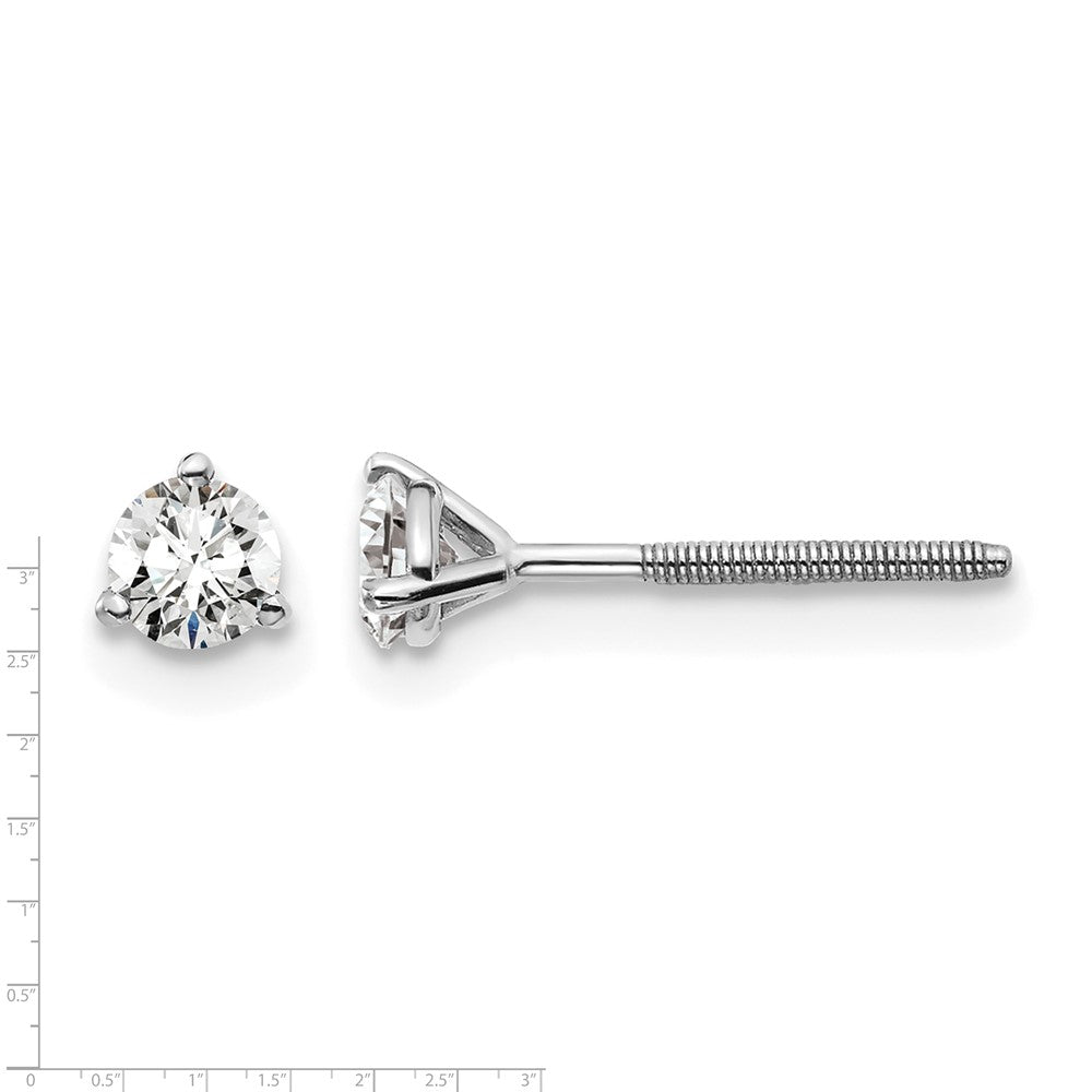 True Origin 14K White Gold 1/3 carat Lab Grown Diamond VS+ F+ Round Three Prong Heavy Weight Screw Back Complete Stud Earrings