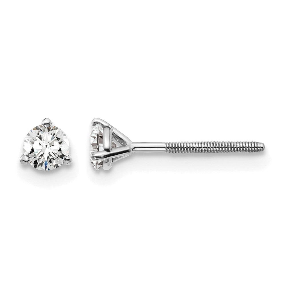 True Origin 14K White Gold 1/3 carat Lab Grown Diamond VS+ F+ Round Three Prong Heavy Weight Screw Back Complete Stud Earrings