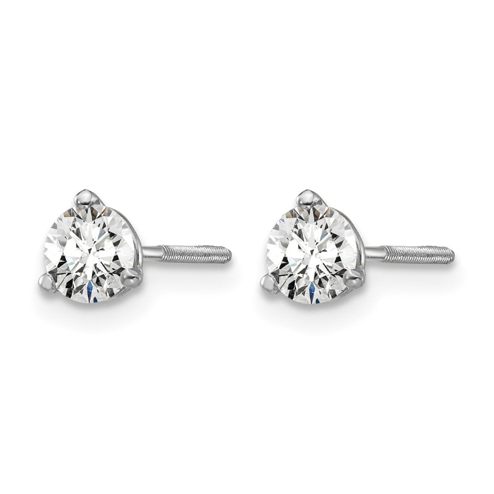 True Origin 14K White Gold 1/2 carat Lab Grown Diamond VS+ F+ Round Three Prong Heavy Weight Screw Back Complete Stud Earrings