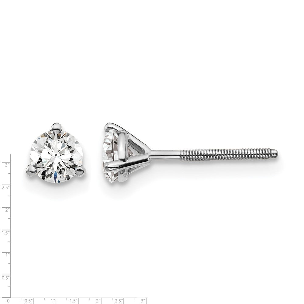 True Origin 14K White Gold 1/2 carat Lab Grown Diamond VS+ F+ Round Three Prong Heavy Weight Screw Back Complete Stud Earrings