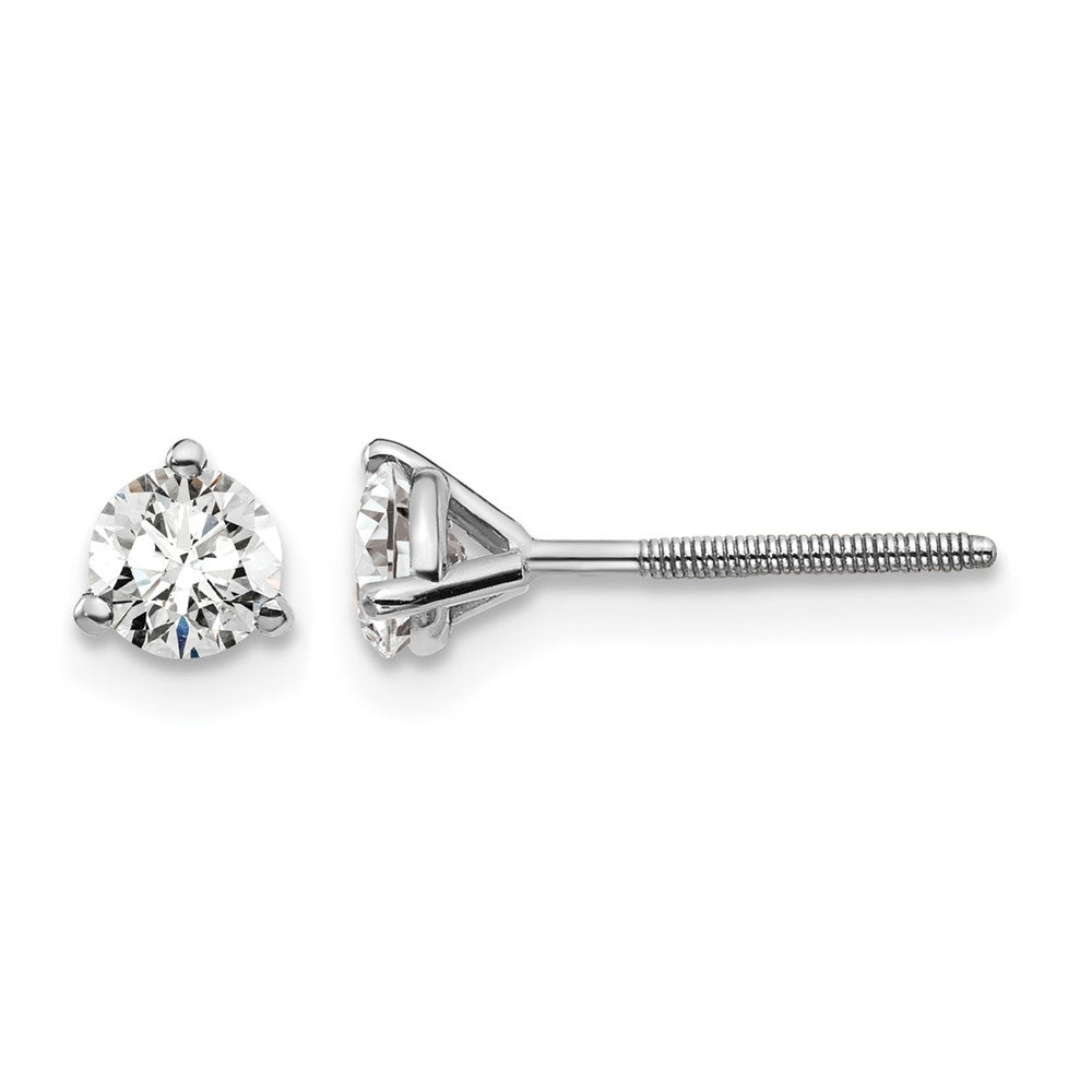 True Origin 14K White Gold 1/2 carat Lab Grown Diamond VS+ F+ Round Three Prong Heavy Weight Screw Back Complete Stud Earrings