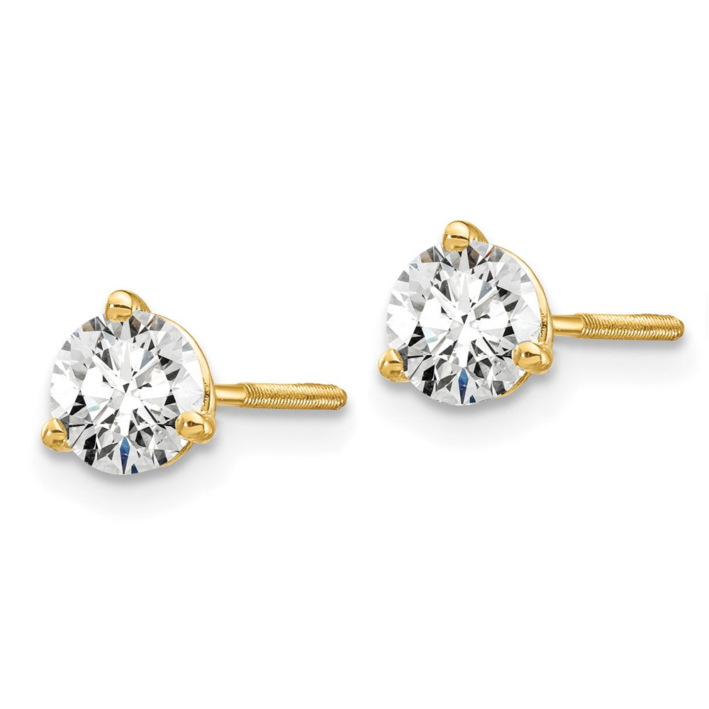 True Origin 14K Yellow Gold 2/3 carat Lab Grown Diamond VS+ F+ Round Three Prong Heavy Weight Screw Back Complete Stud Earrings