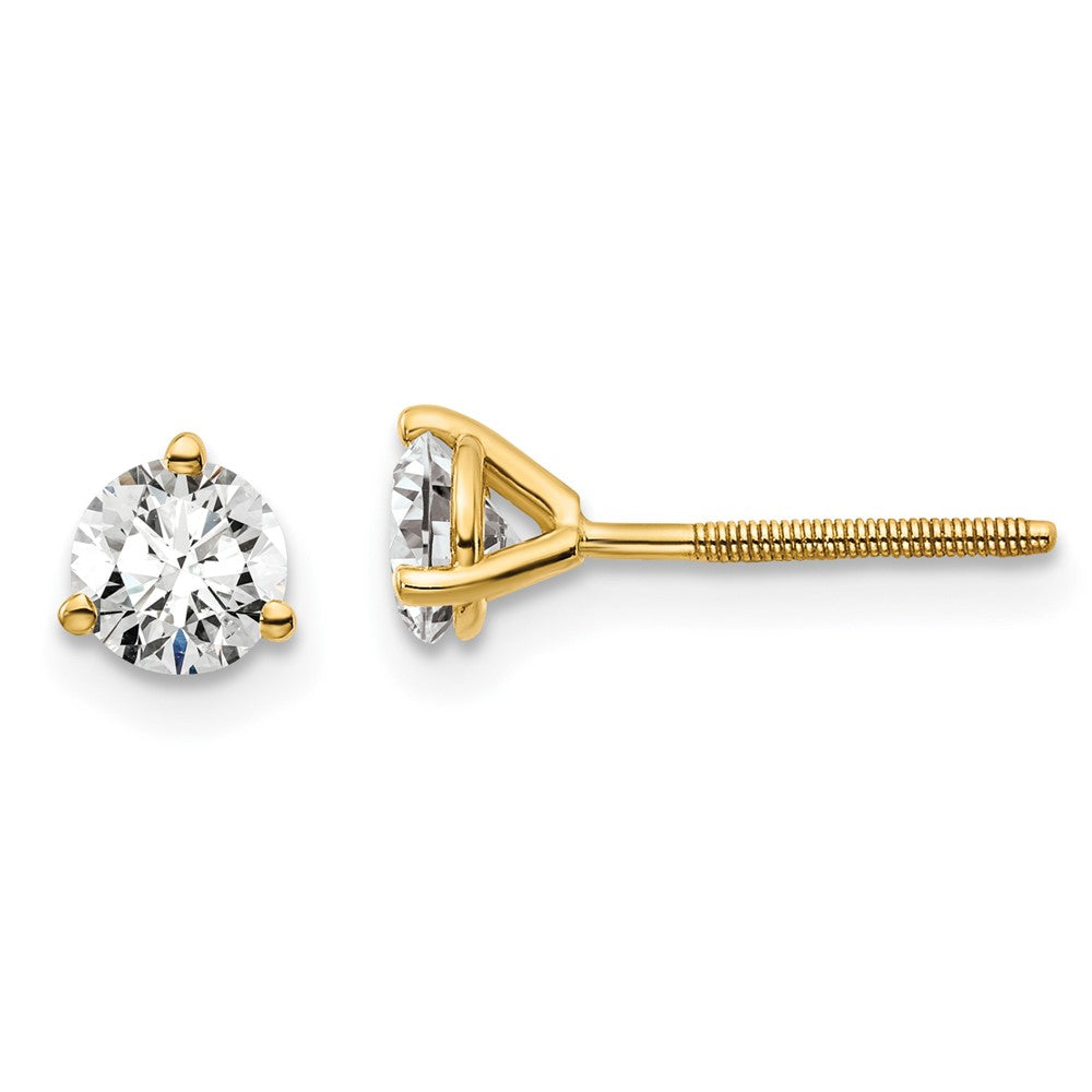 True Origin 14K Yellow Gold 2/3 carat Lab Grown Diamond VS+ F+ Round Three Prong Heavy Weight Screw Back Complete Stud Earrings