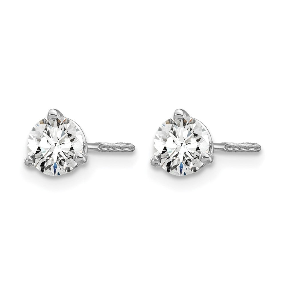 True Origin 14K White Gold 2/3 carat Lab Grown Diamond VS+ F+ Round Three Prong Heavy Weight Screw Back Complete Stud Earrings