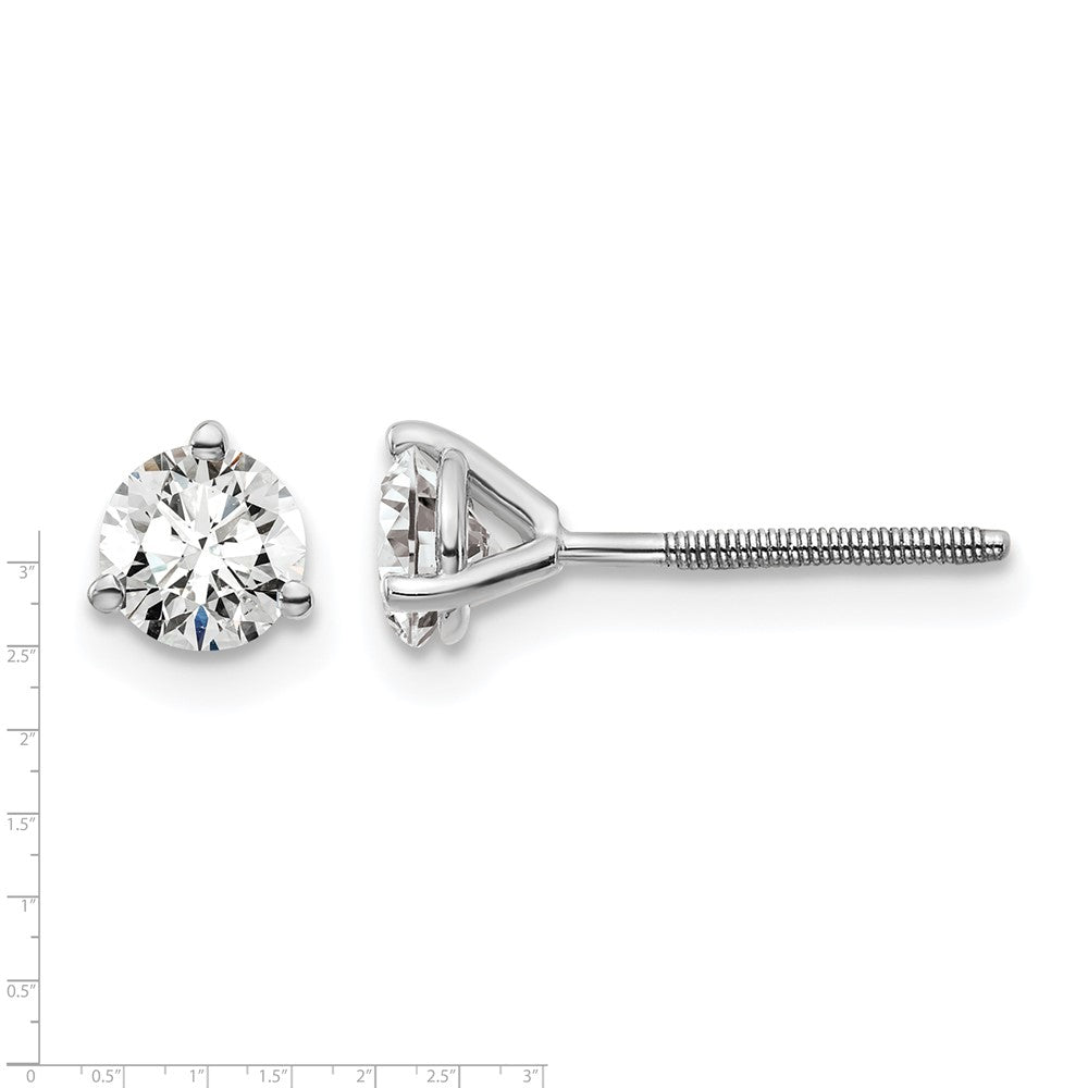 True Origin 14K White Gold 2/3 carat Lab Grown Diamond VS+ F+ Round Three Prong Heavy Weight Screw Back Complete Stud Earrings