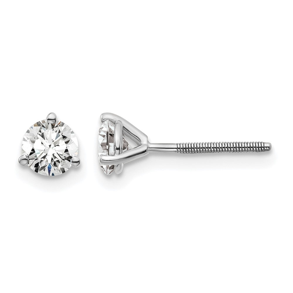True Origin 14K White Gold 2/3 carat Lab Grown Diamond VS+ F+ Round Three Prong Heavy Weight Screw Back Complete Stud Earrings