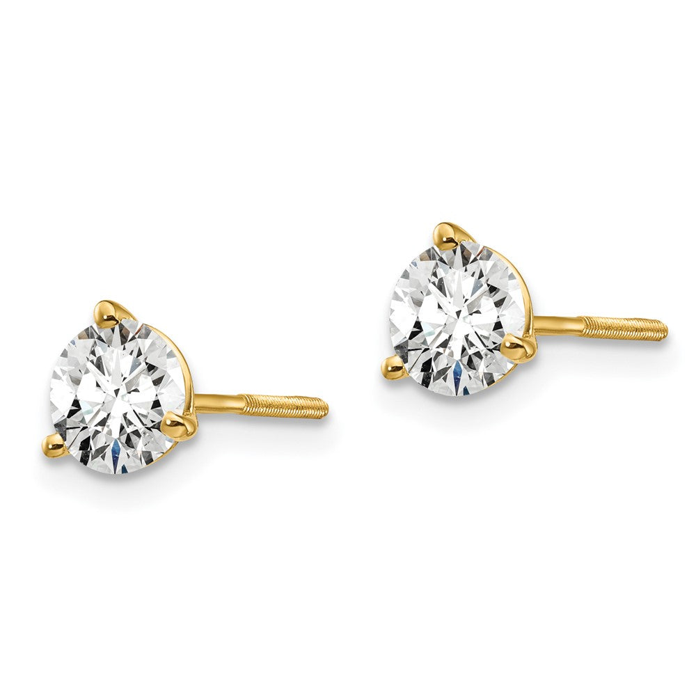 True Origin 14K Yellow Gold 1 carat Lab Grown Diamond VS+ F+ Round Three Prong Heavy Weight Screw Back Complete Stud Earrings