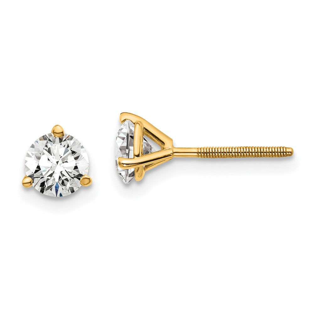True Origin 14K Yellow Gold 1 carat Lab Grown Diamond VS+ F+ Round Three Prong Heavy Weight Screw Back Complete Stud Earrings
