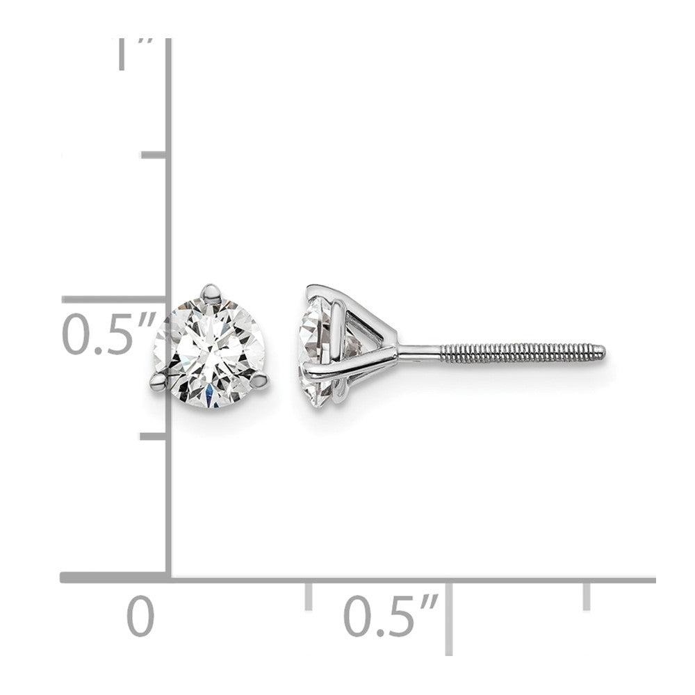 True Origin 14K White Gold 1 carat Lab Grown Diamond VS+ F+ Round Three Prong Heavy Weight Screw Back Complete Stud Earrings