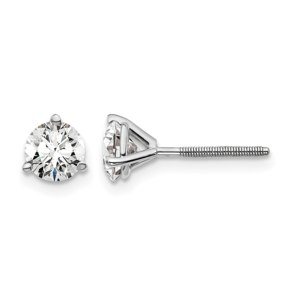 True Origin 14K White Gold 1 carat Lab Grown Diamond VS+ F+ Round Three Prong Heavy Weight Screw Back Complete Stud Earrings