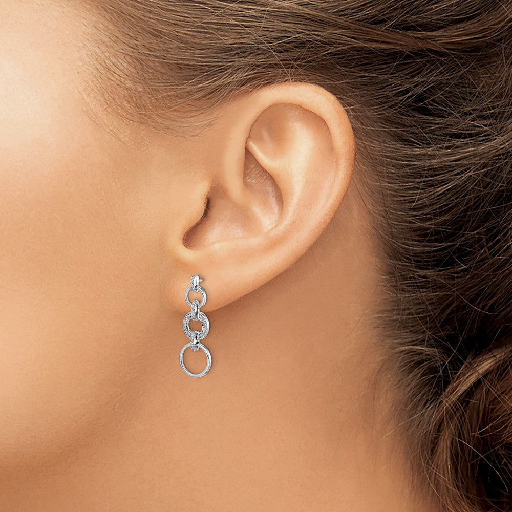 14k White Gold 1/6 carat Diamond Circles Dangle Post Earrings