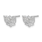 14k White Gold 1/20 carat Diamond Lotus Flower Post Earrings