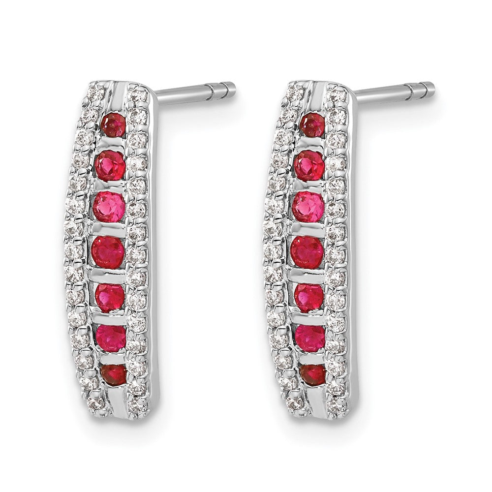 14k White Gold Diamond and Ruby Fancy Curved Post Earrings