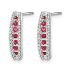 14k White Gold Diamond and Ruby Fancy Curved Post Earrings