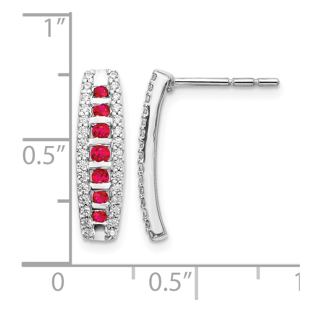 14k White Gold Diamond and Ruby Fancy Curved Post Earrings