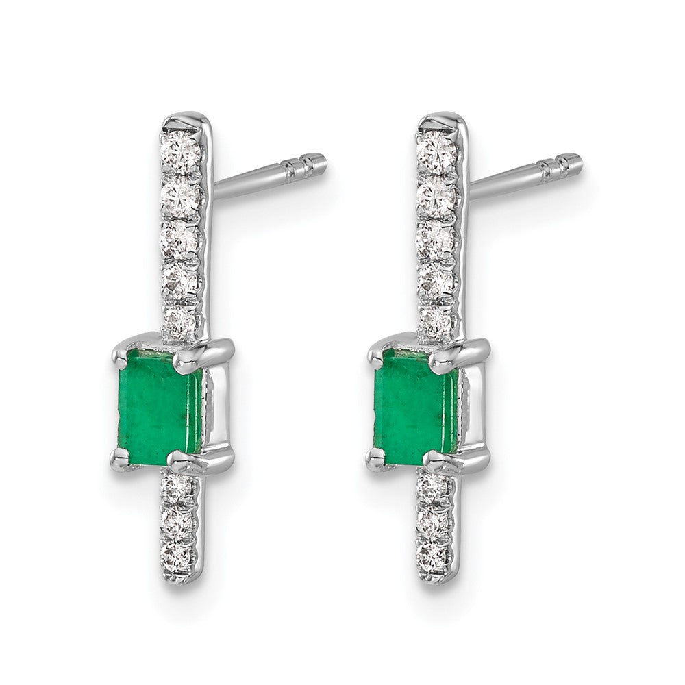 14k White Gold 5x3mm Emerald-cut Emerald and Diamond Post Earrings