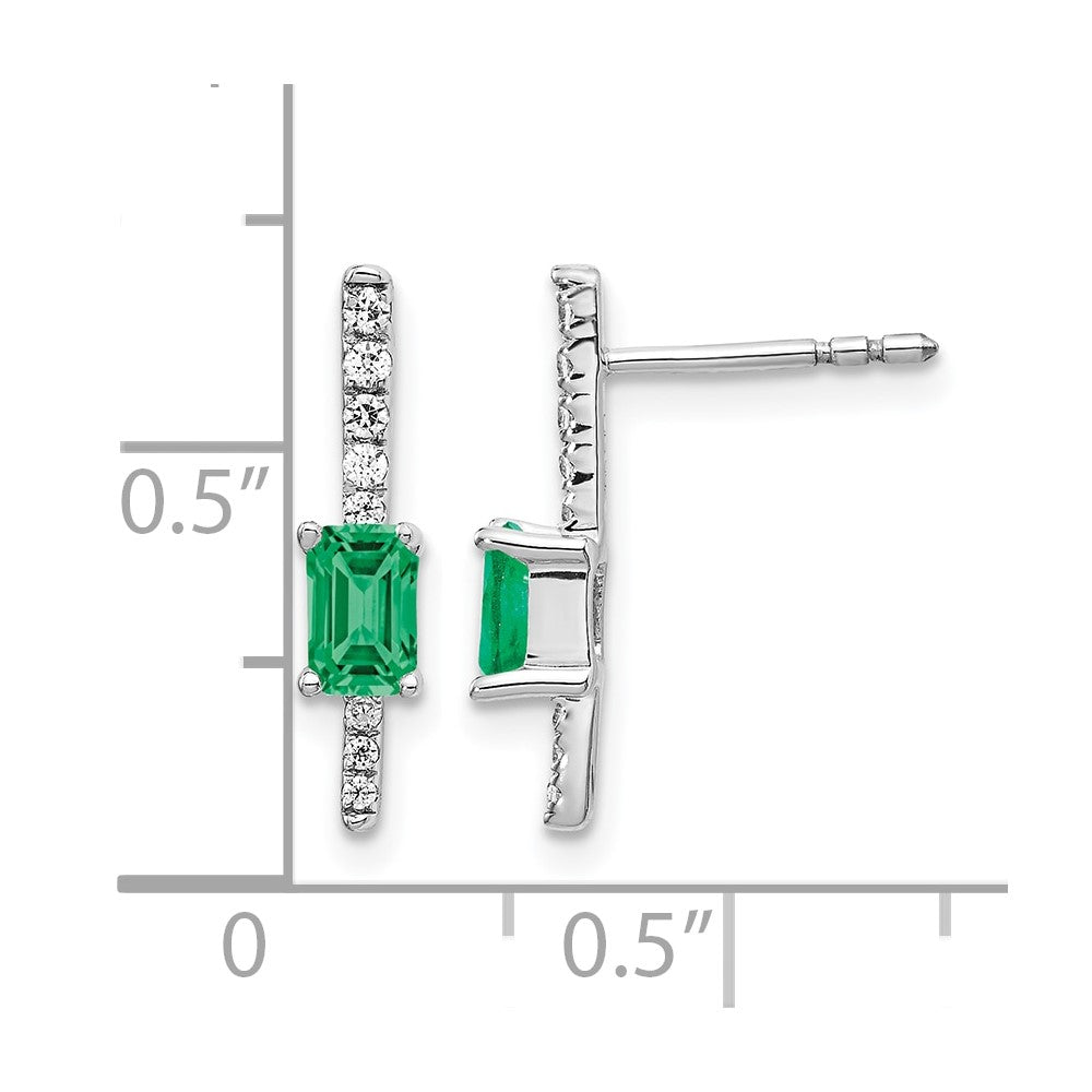 14k White Gold 5x3mm Emerald-cut Emerald and Diamond Post Earrings