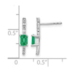 14k White Gold 5x3mm Emerald-cut Emerald and Diamond Post Earrings