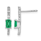 14k White Gold 5x3mm Emerald-cut Emerald and Diamond Post Earrings