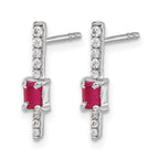 14k White Gold 5x3mm Emerald-cut Ruby and Diamond Post Earrings