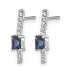 14k White Gold 5x3mm Emerald-cut Sapphire and Diamond Post Earrings