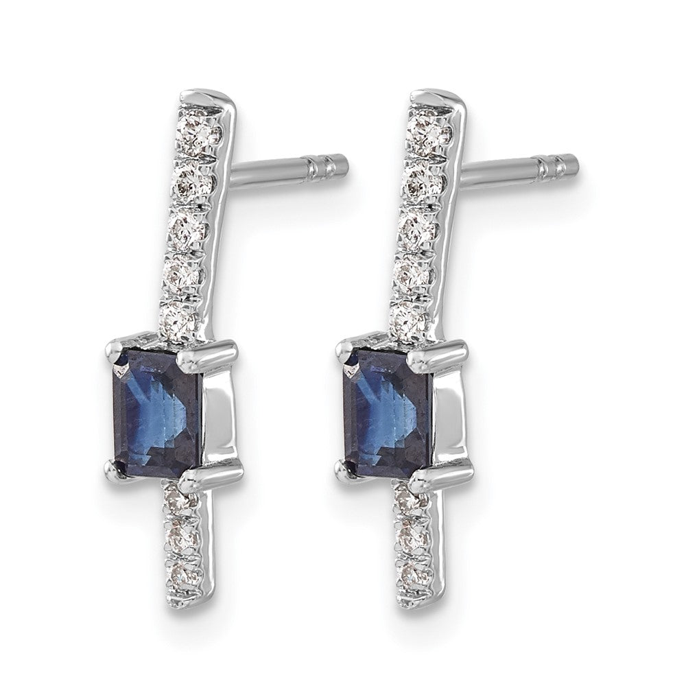14k White Gold 5x3mm Emerald-cut Sapphire and Diamond Post Earrings