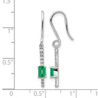 14k White Gold 4x3mm Emerald-cut Emerald and Diamond Dangle Shepherd Hook Earrings