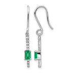 14k White Gold 4x3mm Emerald-cut Emerald and Diamond Dangle Shepherd Hook Earrings