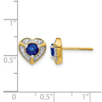 14k 4.5mm Round Sapphire and Diamond Halo Fancy Heart Post Earrings