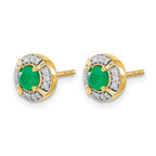 14k 4.1mm Round Emerald and Diamond Halo Post Earrings