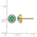 14k 4.1mm Round Emerald and Diamond Halo Post Earrings