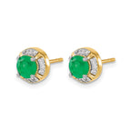 14k  5mm Round Emerald and Diamond Halo Post Earrings