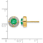 14k  5mm Round Emerald and Diamond Halo Post Earrings