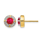14k 5.2mm Round Ruby and Diamond Halo Post Earrings