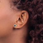 14k 4.5mm Round Sapphire and Diamond Halo Post Earrings