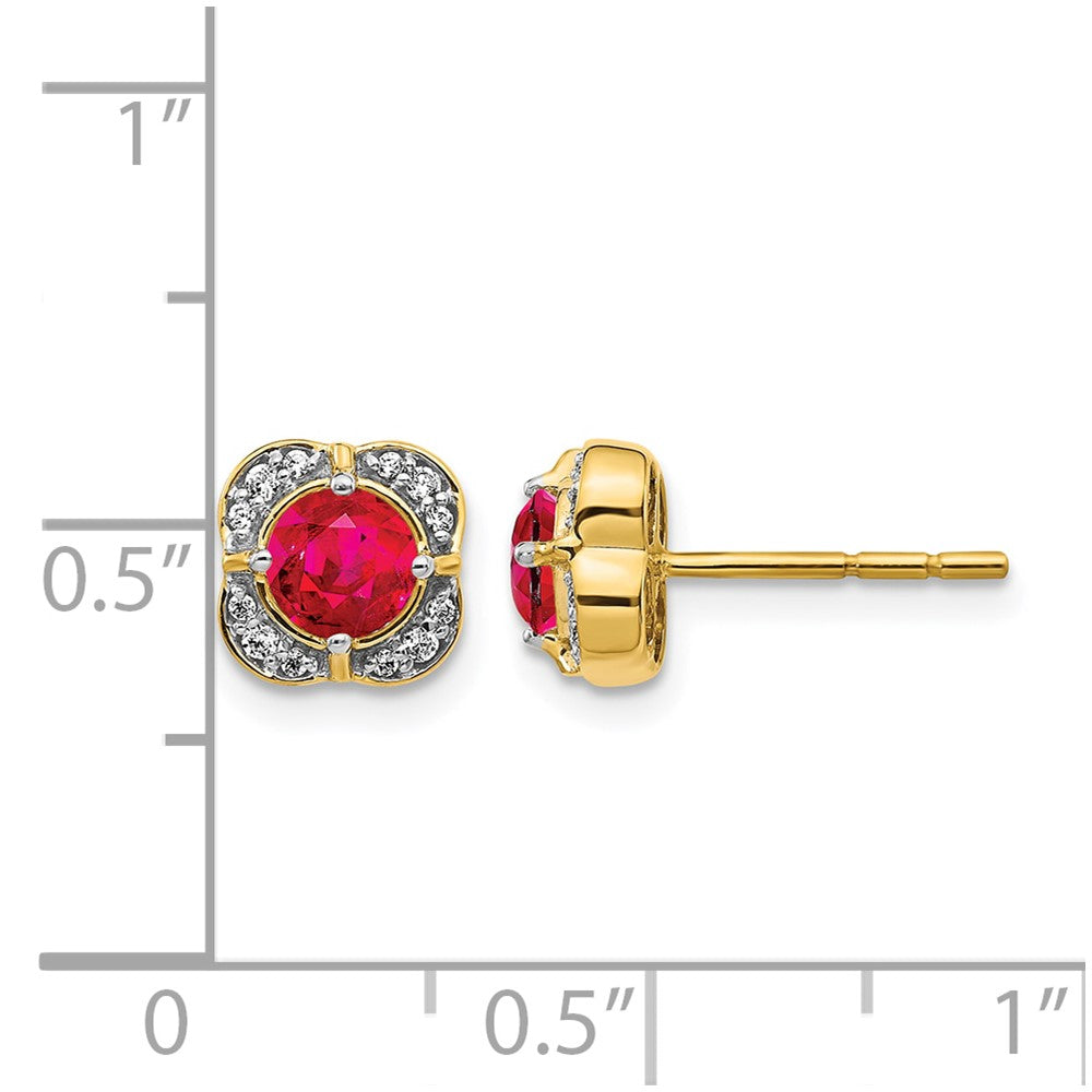 14k 4.5mm Round Ruby and Diamond Fancy Square Post Earrings