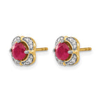 14k 5.2mm Round Ruby and Diamond Fancy Square Post Earrings