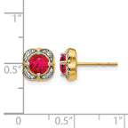 14k 5.2mm Round Ruby and Diamond Fancy Square Post Earrings