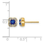 14k 4.1mm Round Sapphire and Diamond Fancy Square Post Earrings