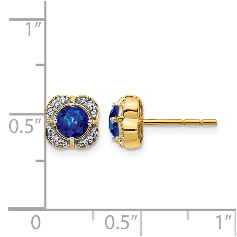 14k 4.5mm Round Sapphire and Diamond Fancy Square Post Earrings