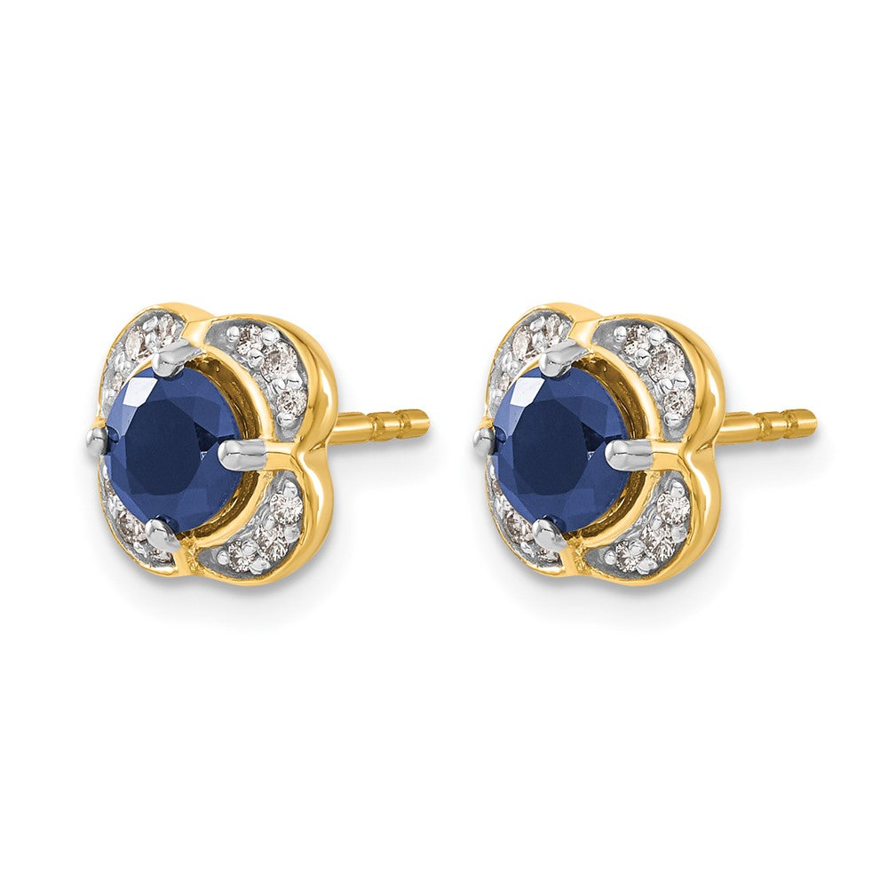 14k 5.2mm Round Sapphire and Diamond Fancy Square Post Earrings