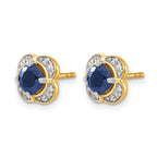 14k 5.2mm Round Sapphire and Diamond Fancy Square Post Earrings