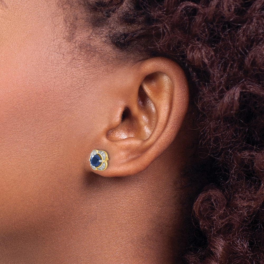 14k 5.2mm Round Sapphire and Diamond Fancy Square Post Earrings