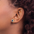14k 5.2mm Round Sapphire and Diamond Fancy Square Post Earrings
