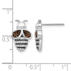 14k White Gold and Black Rhodium 1/6 carat Diamond and Smokey Quartz Bee Post Earrings