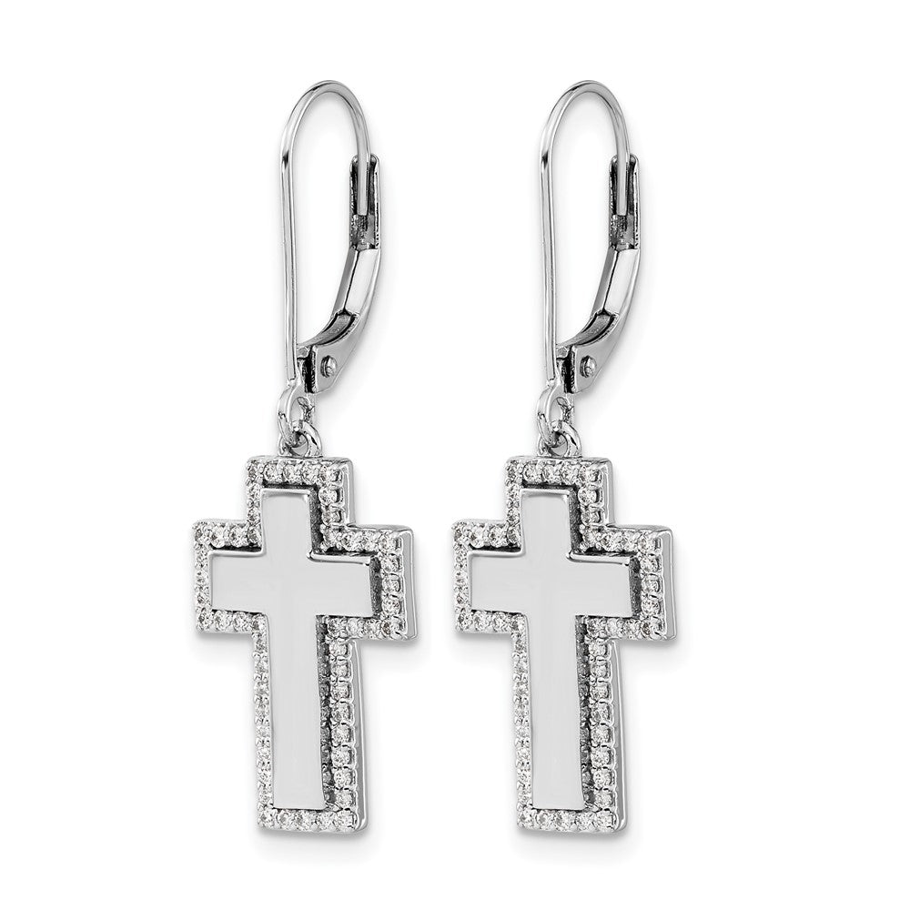 14k White Gold 1/3 carat Diamond Fancy Cross Dangle Leverback Earrings