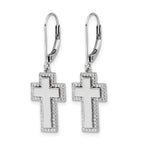 14k White Gold 1/3 carat Diamond Fancy Cross Dangle Leverback Earrings