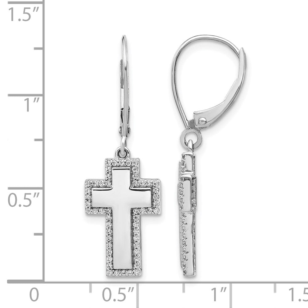 14k White Gold 1/3 carat Diamond Fancy Cross Dangle Leverback Earrings
