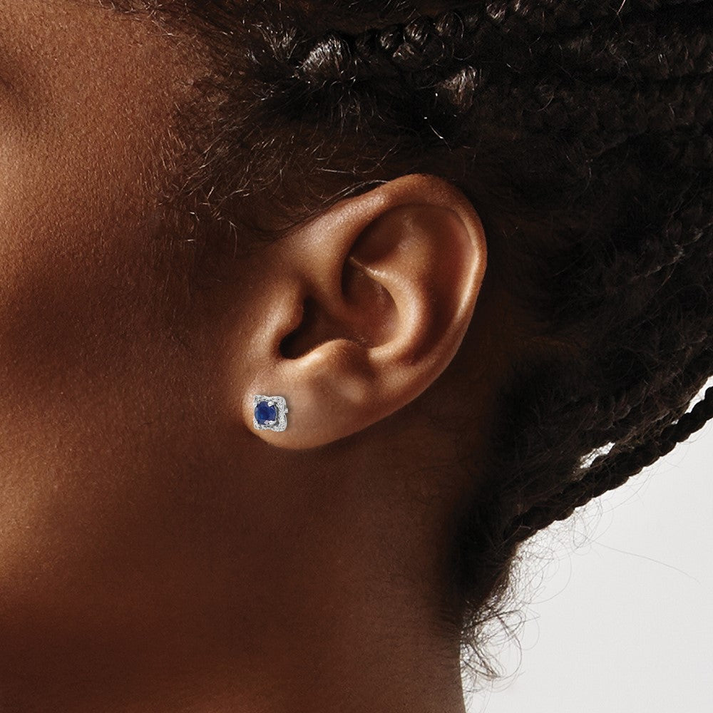 14k White Gold Diamond Square Jackets and 4mm Sapphire Stud Earrings