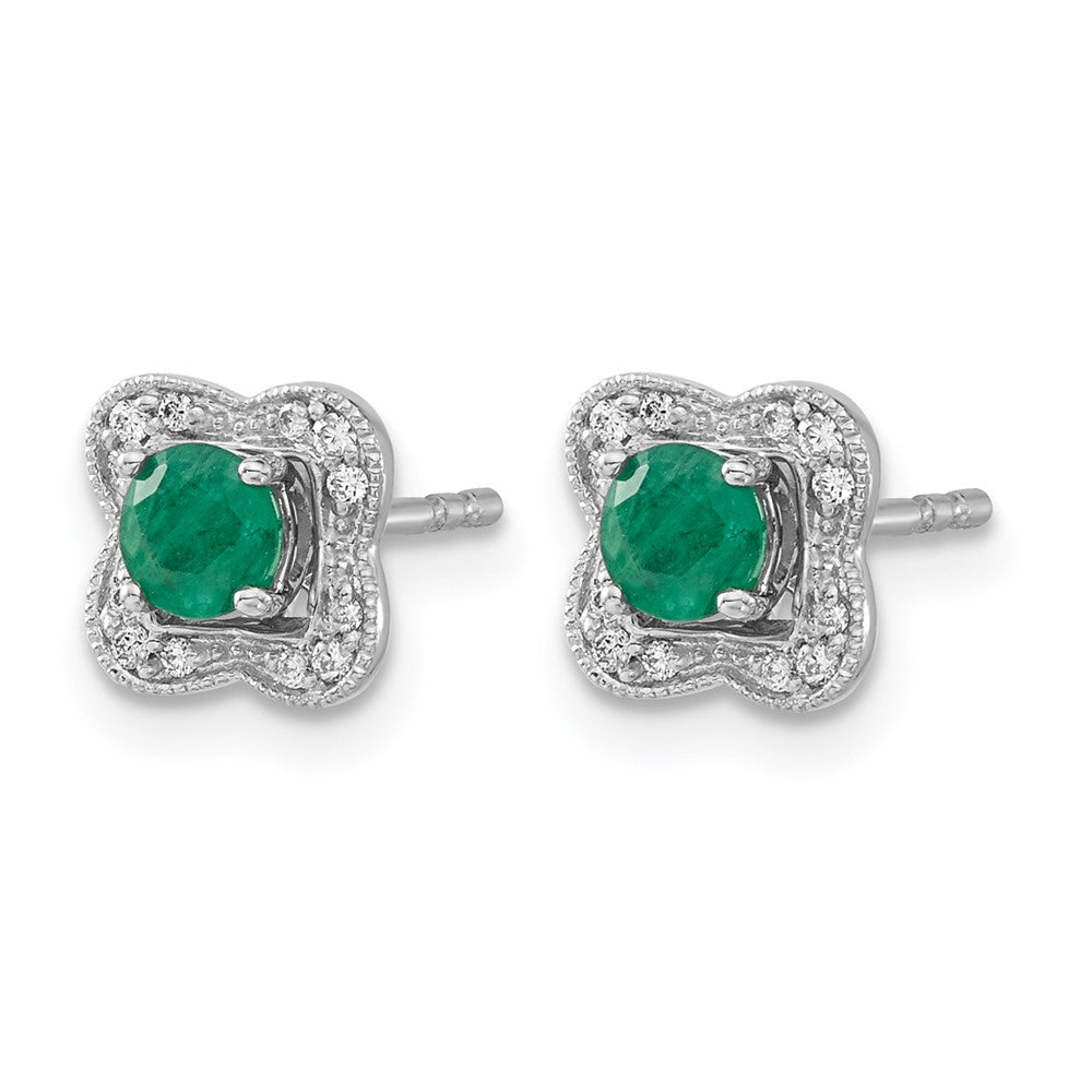 14k White Gold Diamond Square Jackets and 4mm Emerald Stud Earrings
